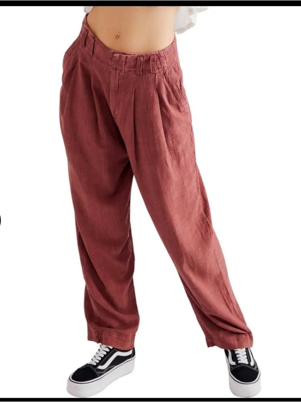 FREE PEOPLE
Calla Pleated Trousers red $100 fall linen blend